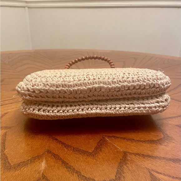 Vintage Italian Woven Rattan Brown Beaded Clutch Mini HandBag Purse Boho - Picture 6 of 10